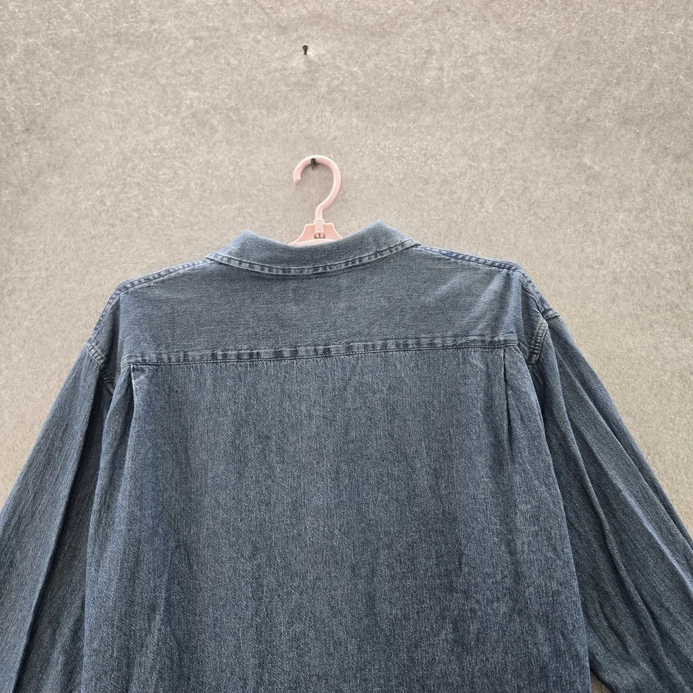 Wrangler Men Button‎ Up Shirt XL Blue Denim Western Long Sleeve